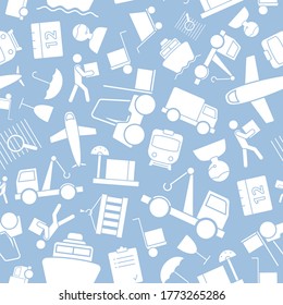Delivery - Vector background (seamless pattern) of silhouettes shipping, service, transportation, logistics for graphic design