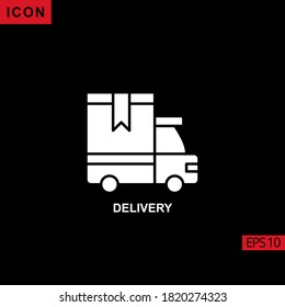 Delivery vector icon on black background. Illustration flat icon for graphic, print media interfaces and web design.
