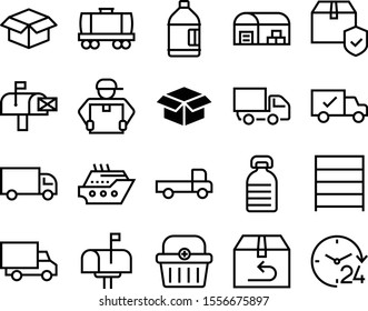 delivery vector icon set such as: collection, man, hotel, mailman, flag, icons, assistance, holding, outline, red, message, ocean, commerce, tank, guy, day, safety, letterbox, hour, import, around