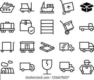 delivery vector icon set such as: loader, closed, sticker, rack, internet, line, product, shelf, forklift, vessel, man, cruise, ship, italian, luxury, carry, up, lifting, return, vacation, protection