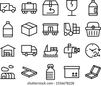 delivery vector icon set such as: fork, assistance, plus, 24, nautical, journey, parcel, collection, sticker, round, commerce, postal, thin, glass, work, letterbox, mailbox, sell, automobile, care