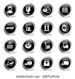 delivery vector icons - black round chrome buttons