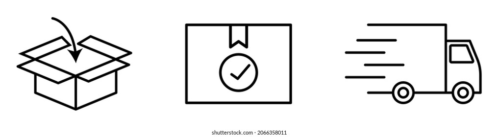Delivery vector icons. Delivery boxes, cargo box and shipping delivery truck. Line icons. Can use for website design, logo, app, template and ui. EPS 10
