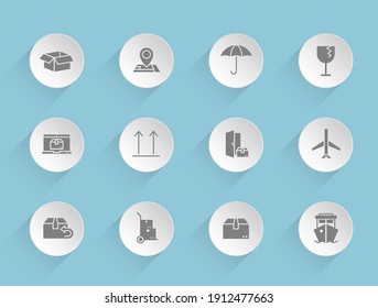 delivery vector icons on round puffy paper circles with transparent shadows on blue background. delivery stock vector icons for web, mobile and user interface design