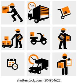 Delivery vector icons set on gray. 