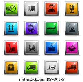 delivery vector icons in square colored buttons