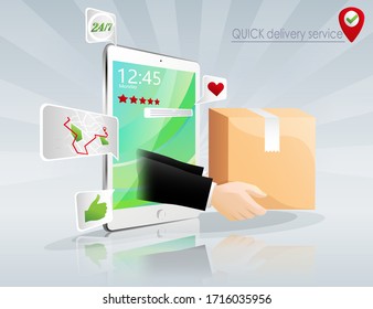 Delivery vector illustration Set. Delivery service online, Quick order. 
Ipad, package
