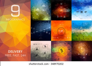 delivery vector infographics with unfocused blurred background