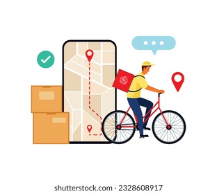 Delivery vector leaves cardboard box with a bicycle