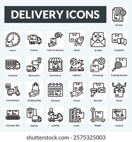 delivery vector line icon set