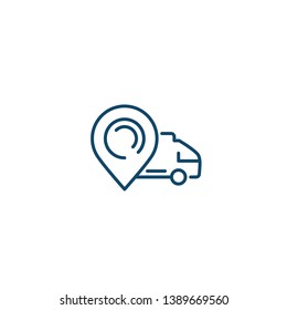 delivery vector line icon with van and mark