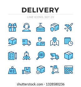 Delivery vector line icons set. Thin line design. Outline graphic elements, simple stroke symbols. Delivery icons