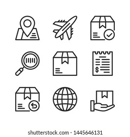 Delivery vector line icons. Shipping, transportation, shipment, distribution concepts. Simple outline symbols, modern linear graphic elements collection. Line icons set