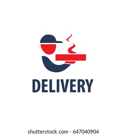 Delivery. Vector logo, sign. A man with a box of pizza.