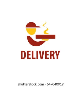 Delivery. Vector logo, sign. A man with a box of pizza.
