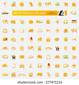 delivery vector sticker icons with shadow. Paper cut