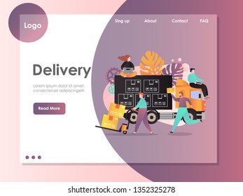 Delivery vector website template, web page and landing page design for website and mobile site development. Delivery company services concept.