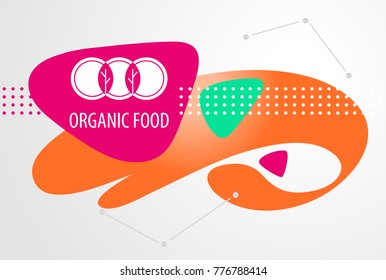 Delivery for vegetarian organic food business. Logo for vegan restaurant. Three circles that resemble plate with tree and leaf. Concept fresh organic meal in local farmer market. Vector illustration
