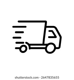 Delivery vehicle rushes forward quickly. Icon symbol illustration