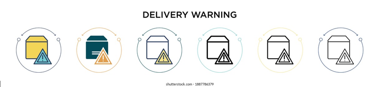 Delivery warning icon in filled, thin line, outline and stroke style. Vector illustration of two colored and black delivery warning vector icons designs can be used for mobile, ui, web