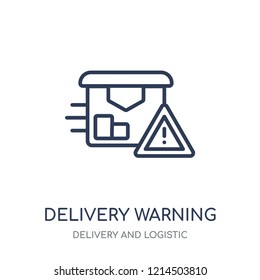 Delivery warning icon. Delivery warning linear symbol design from Delivery and logistic collection.