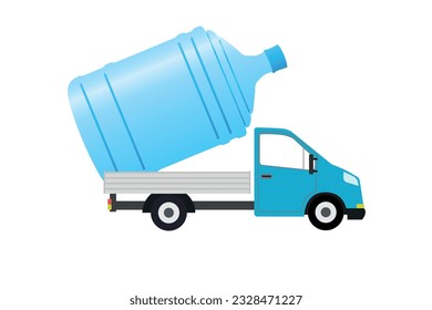 Delivery of water in 19 letter or 5 gallon bottles by truck. A concept for water delivery by van. The car carries bottle of 5 gallons, vector illustration.