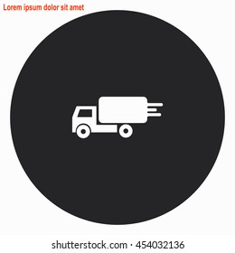 Delivery web icon. Gray circle button with white illustration.