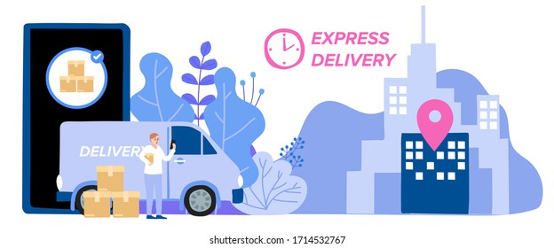 Delivery website banner in flat illustration vector style