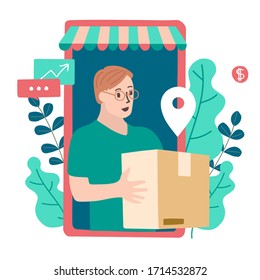 Delivery website banner in flat illustration vector style