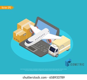 Delivery Website Banner. Vector isometric illustration.