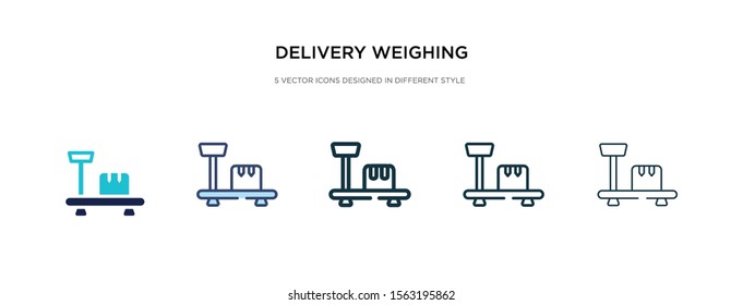 delivery weighing icon in different style vector illustration. two colored and black delivery weighing vector icons designed in filled, outline, line and stroke style can be used for web, mobile, ui