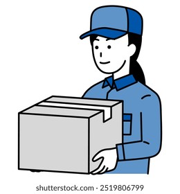 Delivery woman carrying a cardboard box