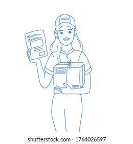 Delivery woman character design of vector. Cartoon illustration.