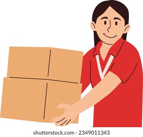Delivery Woman Courier Carrying Box Vector Illustration