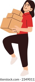 Delivery Woman Courier Carrying Packages Box Vector Illustration