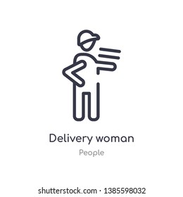 delivery woman outline icon. isolated line vector illustration from people collection. editable thin stroke delivery woman icon on white background