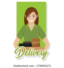 Mujer partera con un paquete. Entrega segura - Vector