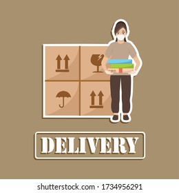 Delivery woman with a package. Secure delivery - Vector