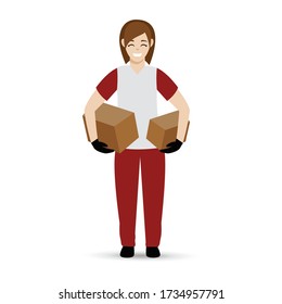 Delivery woman with a package. Secure delivery - Vector