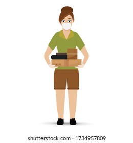 Delivery woman with a package. Secure delivery - Vector