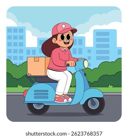 Delivery Woman Riding a Scooter	
