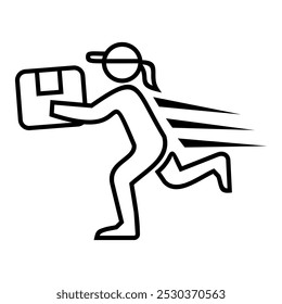 Delivery Woman Running Fast. Jumper, marketing. Express online order tracking, delivery home and office. Icon vector design symbol illustration.