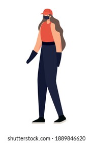 delivery woman with safety mask and red shirt vector illustration design