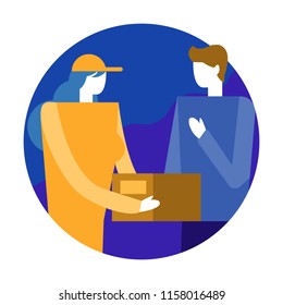 Delivery woman sending box to customer. flat design elements vector illustration