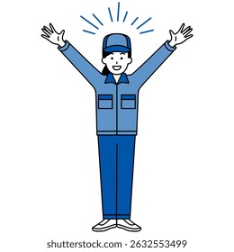 Delivery woman who is happy with a banner (full body)