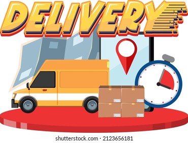 Lieferwort-Logo mit gelbem Paneel-Van-Illustration