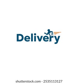 Delivery wordmark logo with the courier ran carrying the package on it