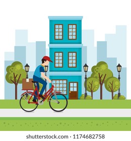 delivery worker in bicycle character