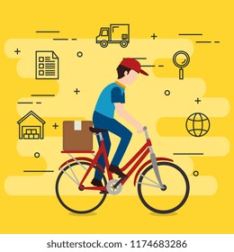 delivery worker in bicycle character