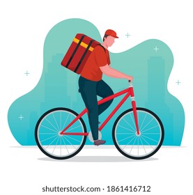 delivery worker in bicycle character vector illustration design